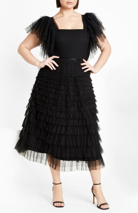 Averi Tiered Tulle Midi Skirt