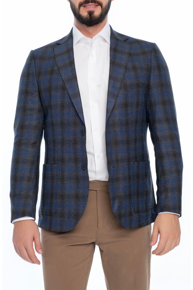 Plaid Sport Coat, Main, color, NAVY BLUE
