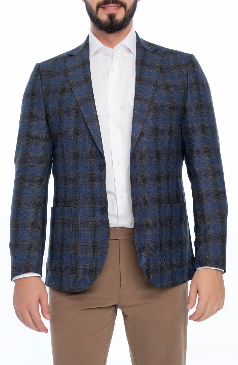 VELLAPAIS Plaid Sport Coat, Main, color, Navy Blue