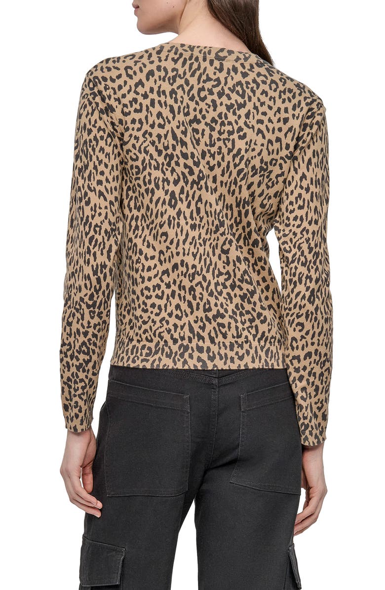 DKNY Jeans Cotton Leopard Print Cardigan, Alternate, color, Travertine Combo