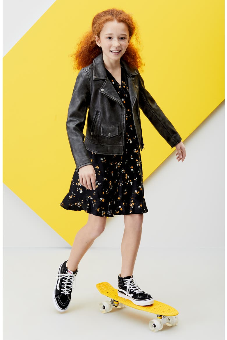 Washed Leather Moto Jacket, Alternate, color, BLACK WASH