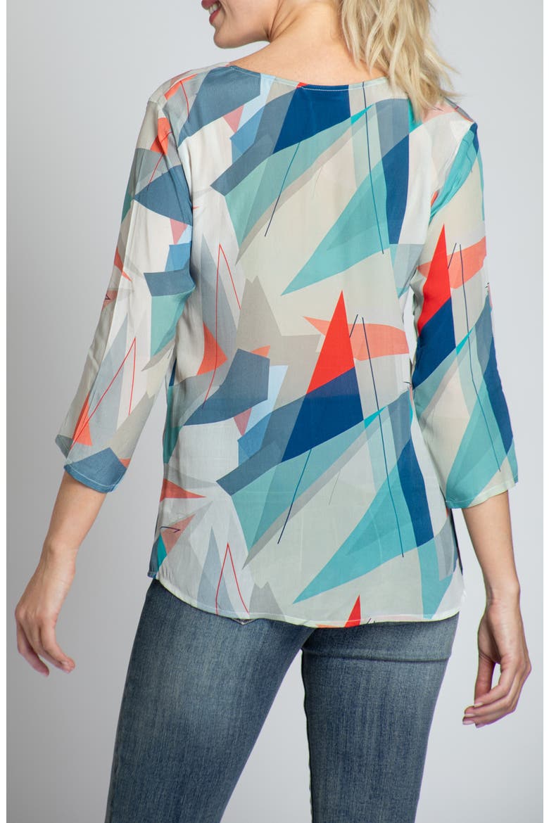 Print V-Neck Three-Quarter-Sleeve Chiffon Top, Alternate, color, GREEN MULTI