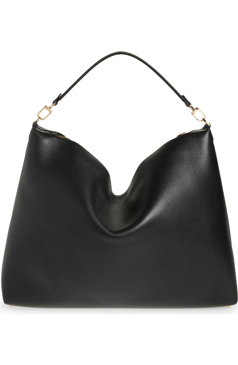TOTEME Bevel Grained Leather Shoulder Bag, Alternate, color, Black