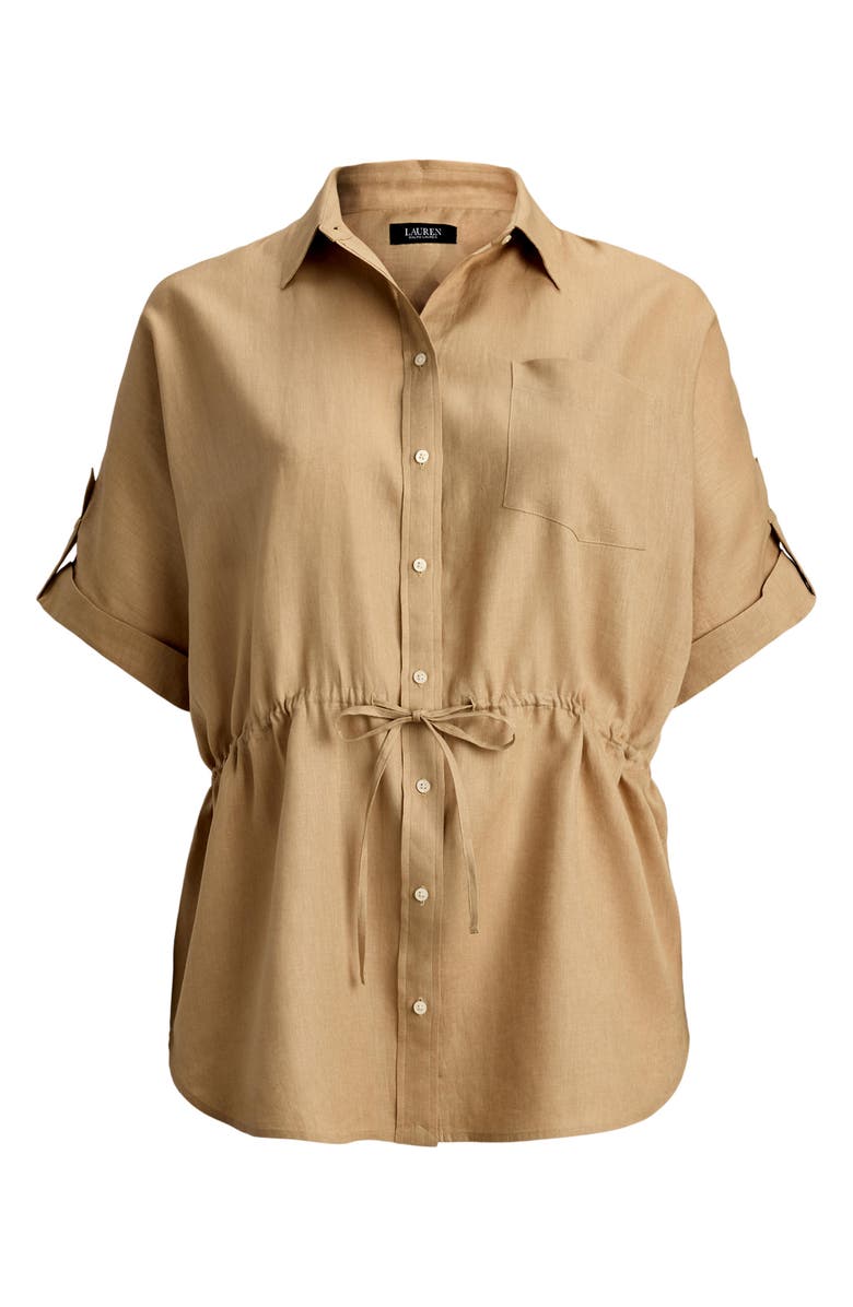 Lauren Ralph Lauren Short Sleeve Linen Tunic, Alternate, color, Birch Beige