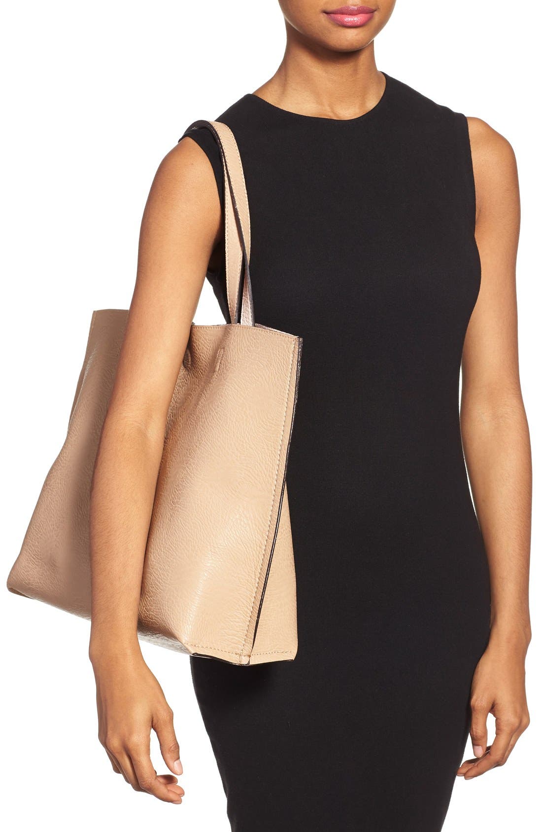 Reversible Faux Leather Tote & Wristlet, Alternate, color, TAUPE/ PALE PINK