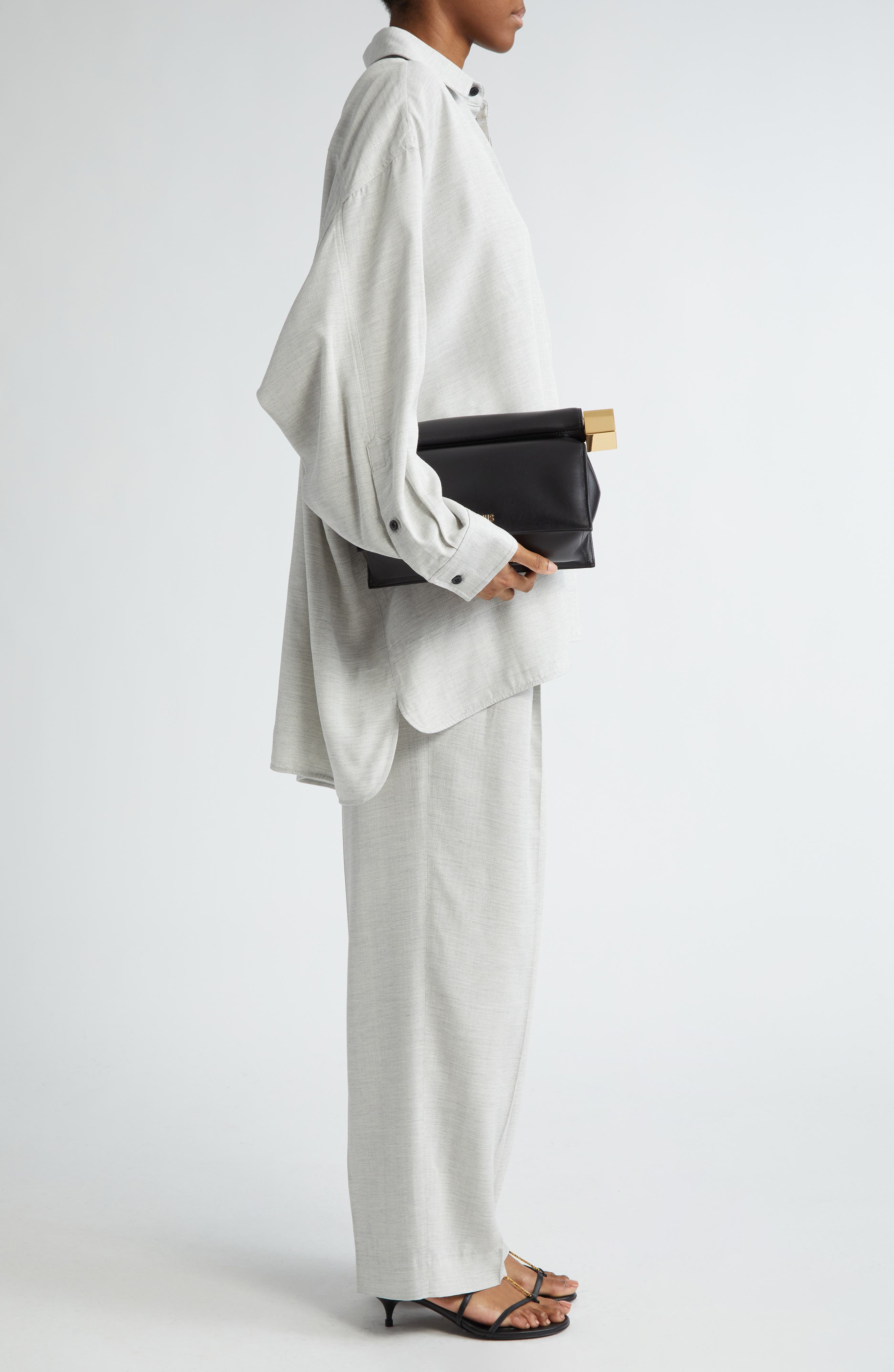 Jacquemus La Pochette Rond Carré Leather Clutch, Alternate, color, 