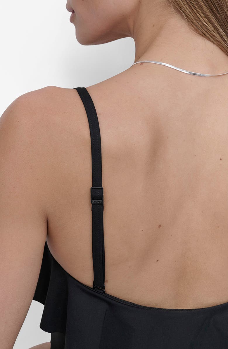 DKNY Ruffled Bandeau One-Piece Swimsuit, Alternate, color, Black