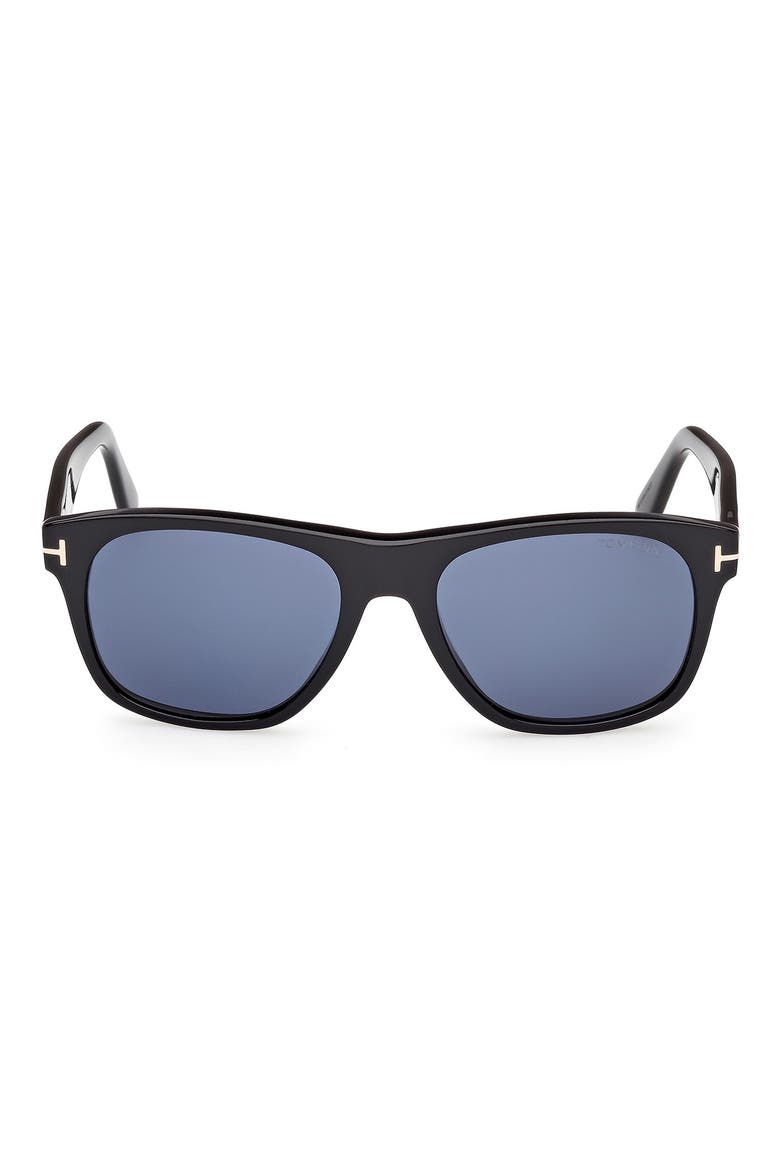 Marlon 55mm Square Sunglasses, Main, color, SHINY BLACK/ BLUE LENSES