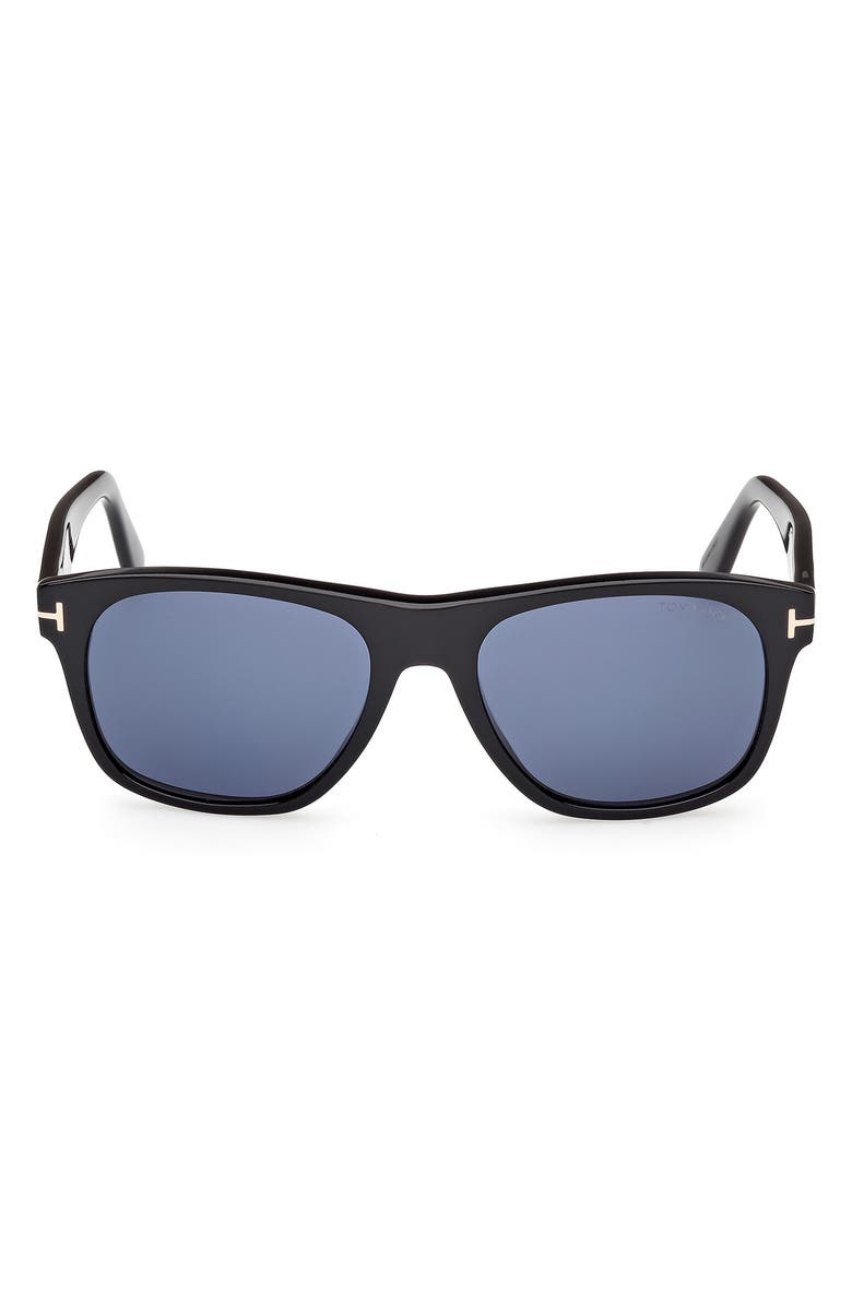 TOM FORD Marlon 55mm Square Sunglasses, Main, color, Shiny Black/ Blue Lenses