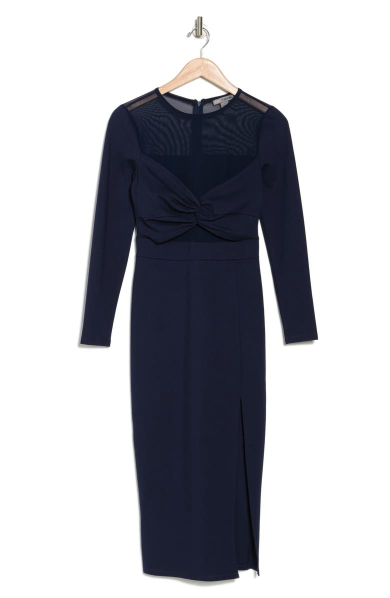 Love By Design Celia Illusion Mesh Ruched Midi Dress, Alternate, color, Navy Blazer