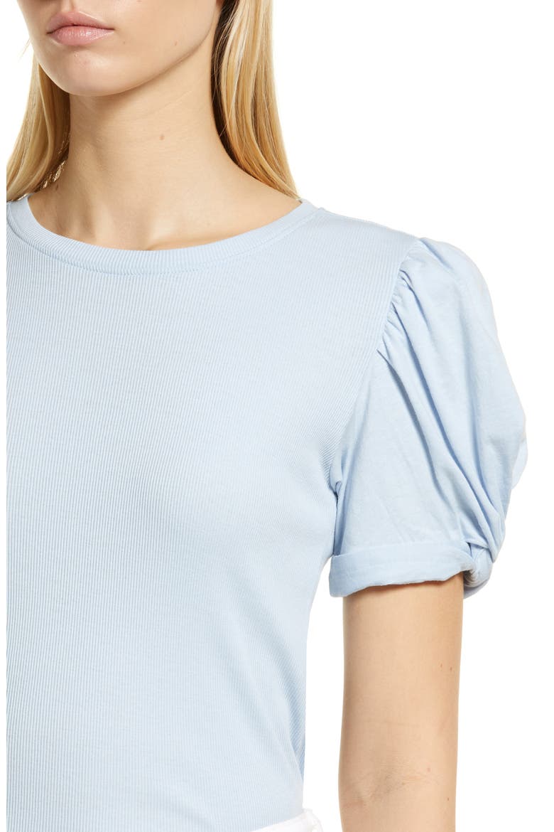 Puff Sleeve Rib Knit T-Shirt, Alternate, color, SKY BLUE
