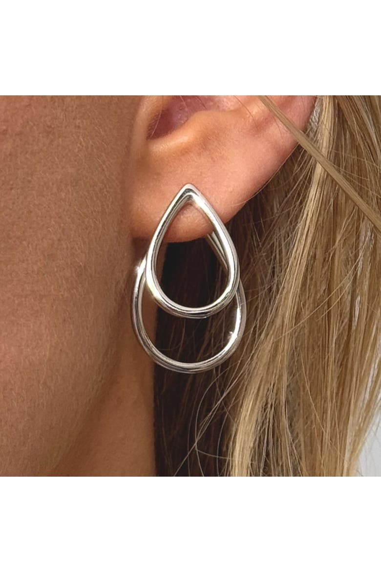 Double Petal Earrings front and back, Alternate, color, Sterling Silver