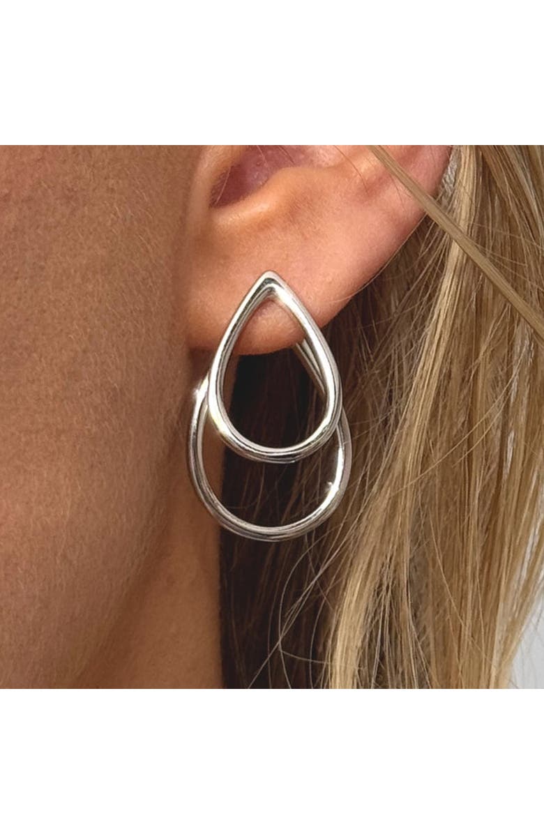 Lucy Quartermaine Double Petal Earrings front and back, Alternate, color, Sterling Silver