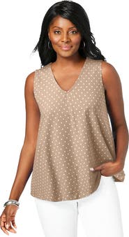 Jessica London Stretch Cotton V-Neck Trapeze Tank