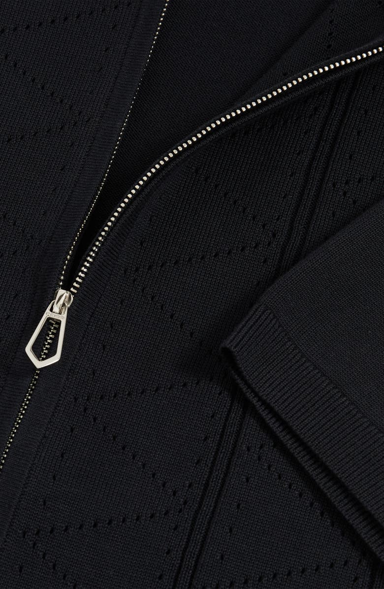 Reiss Tay Pointelle Knit Short Sleeve Zip-Up Shirt, Alternate, color, Navy