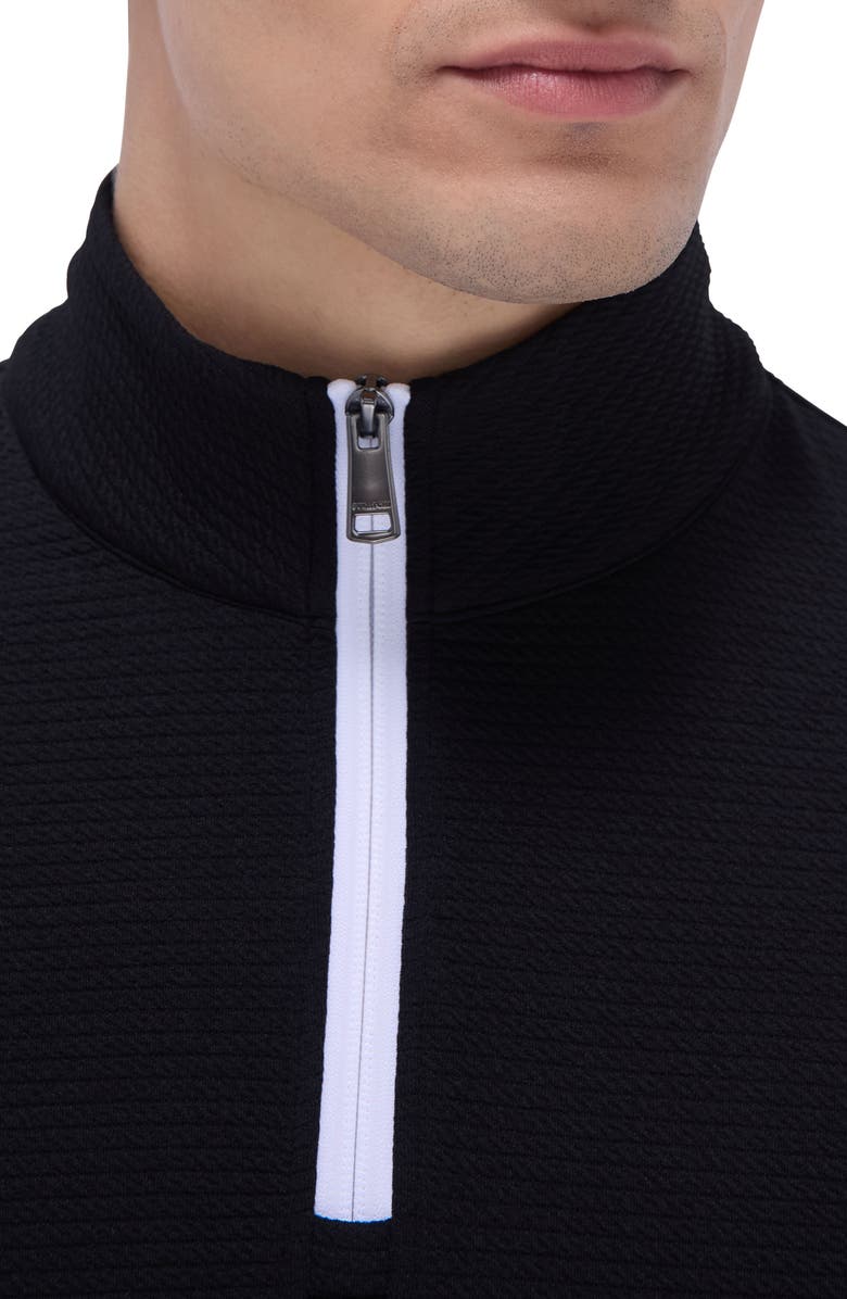 Bugatchi Waffle Knit Quarter Zip Performance Pullover, Alternate, color, Black