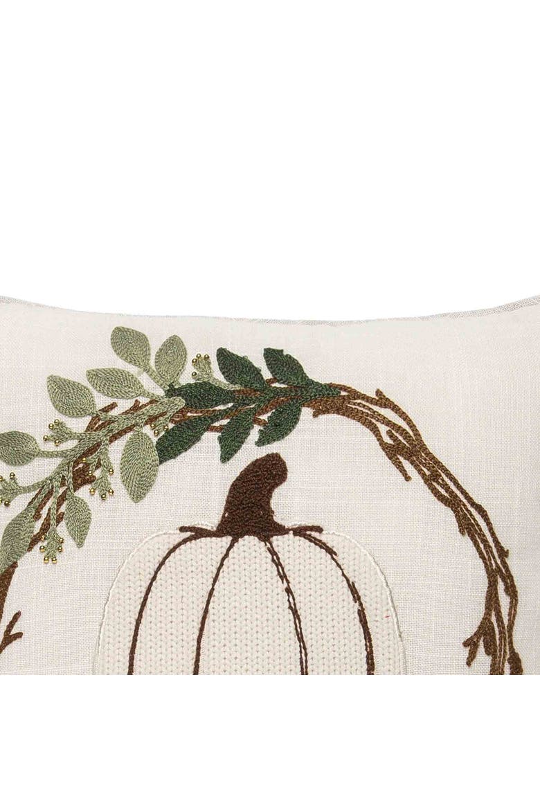 White Pumpkin Wreath Pillow, Alternate, color, Green