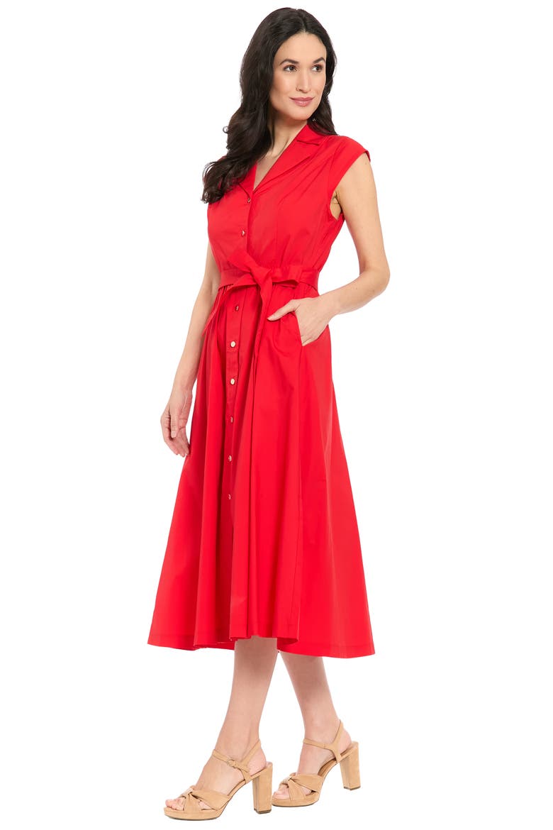 Tie Waist Cap Sleeve Shirtdress, Alternate, color, FLAME SCARLET