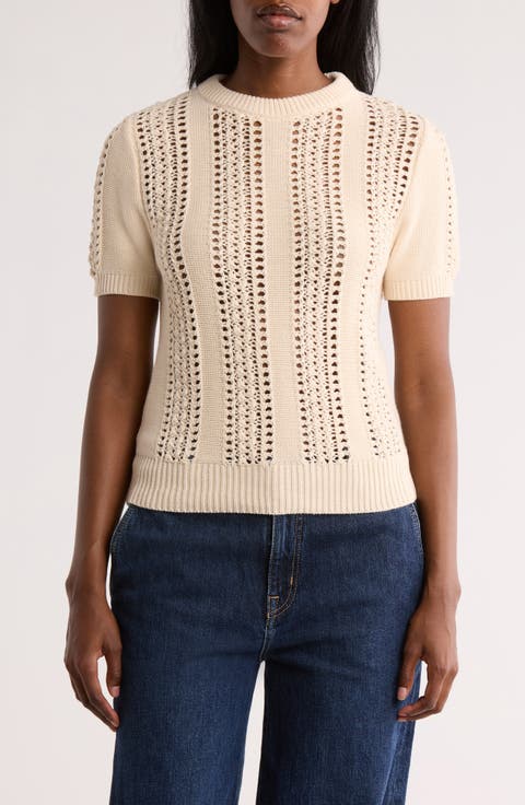 Short Sleeve Pointelle Sweater