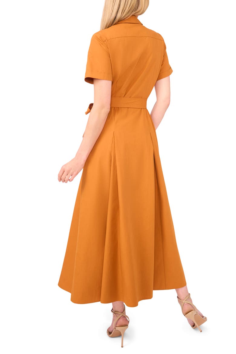 Box Pleat Tie Belt Cotton Maxi Shirtdress, Alternate, color, HONEY GINGER