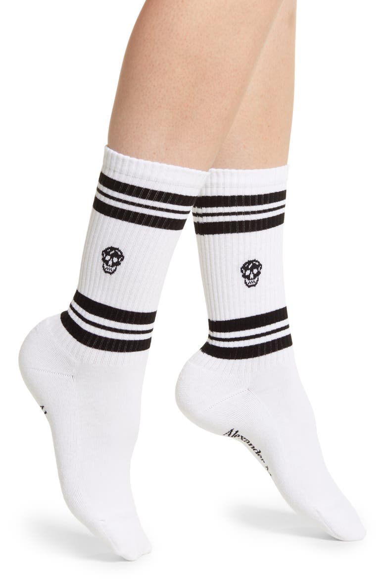 Alexander McQueen Skull Stripe Socks, Main, color, WHITE/ BLACK