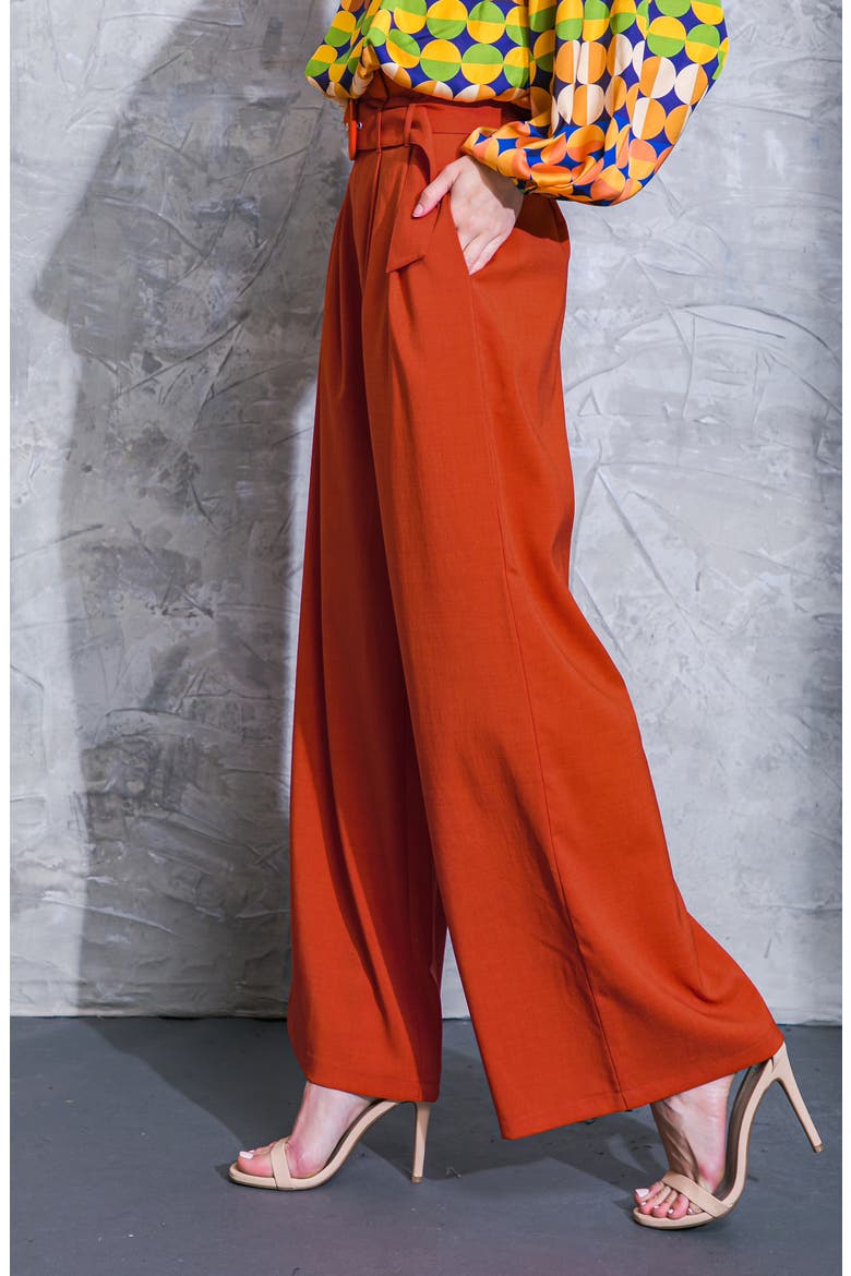 Belted Wide Leg Pants, Alternate, color, BURNT ORANGE