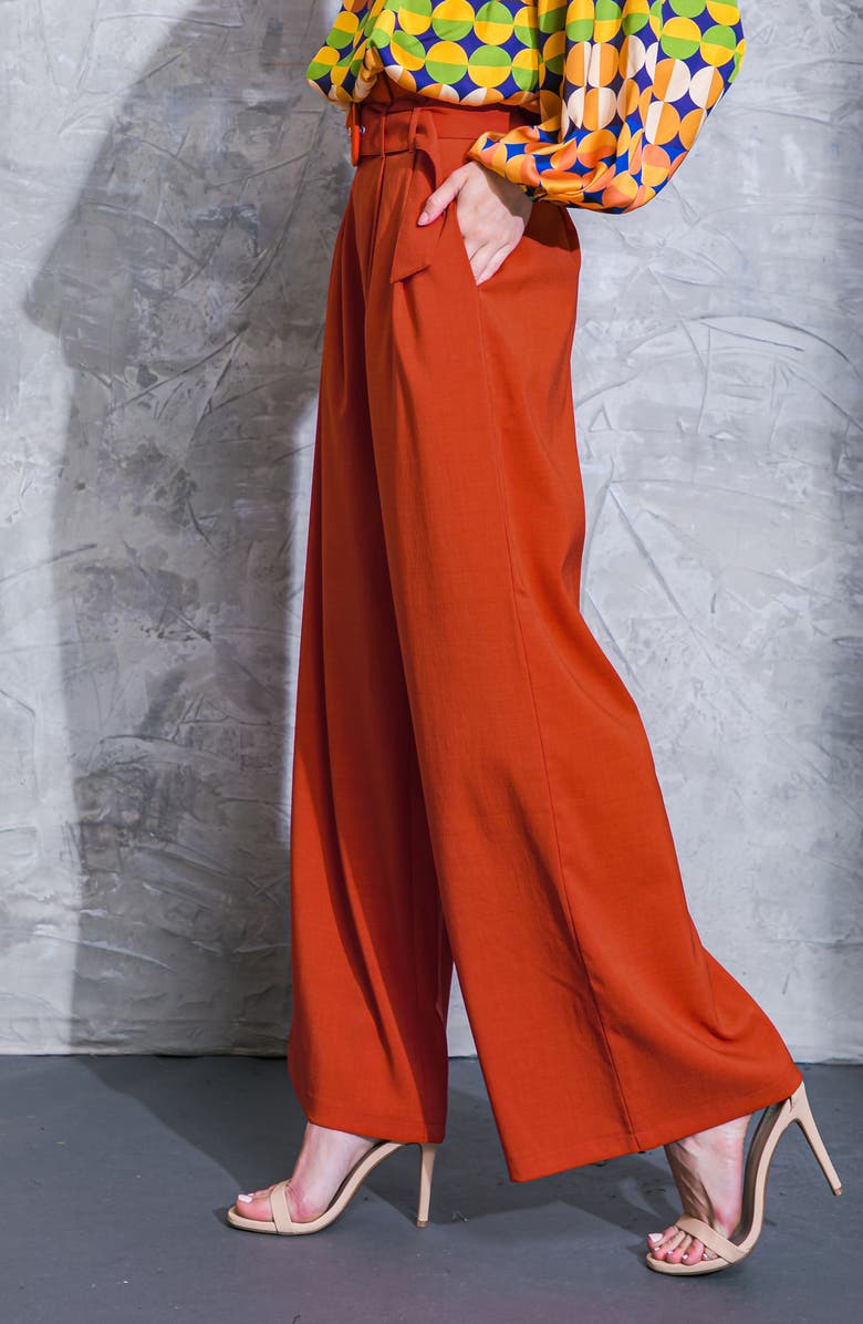 FLYING TOMATO Belted Wide Leg Pants, Alternate, color, Burnt Orange
