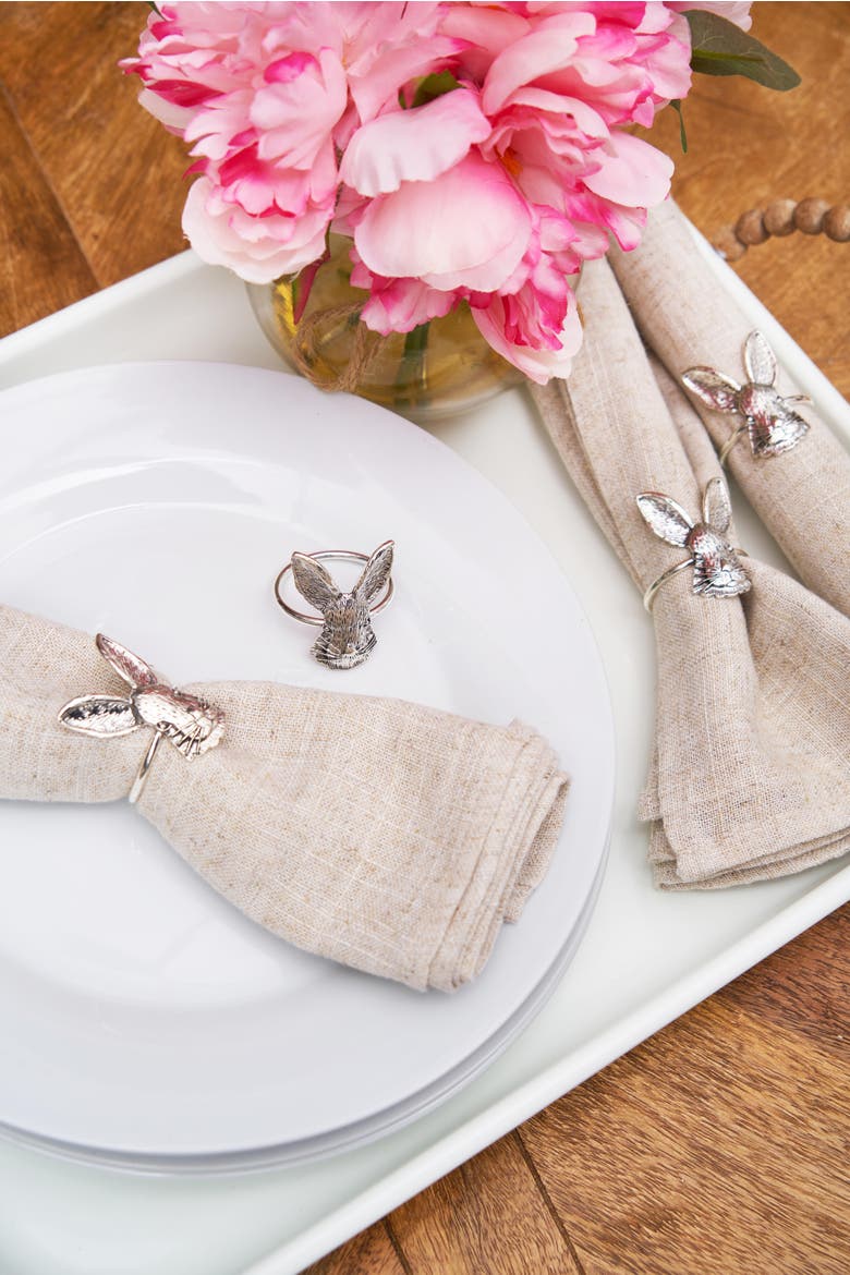 Silver Bunny Head Napkin Rings Set of 4, Alternate, color, Silver