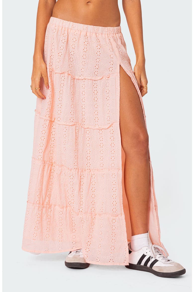 Tiered Cotton Eyelet Maxi Skirt, Main, color, LIGHT-PINK