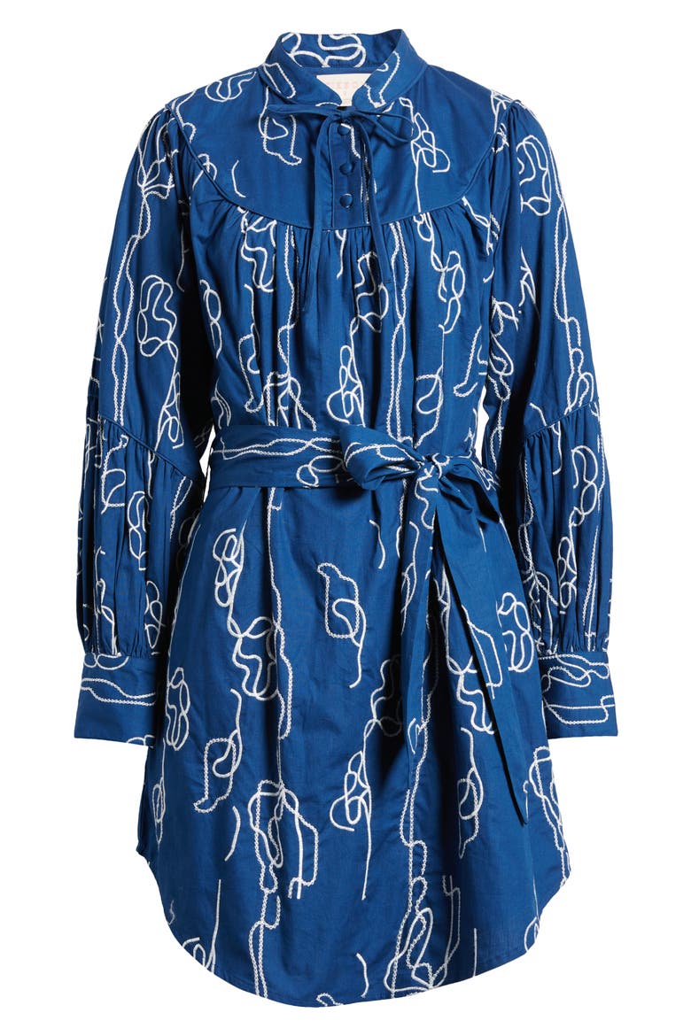 Amelie Embroidered Long Sleeve Shirtdress, Alternate, color, NAVY/ WHITE