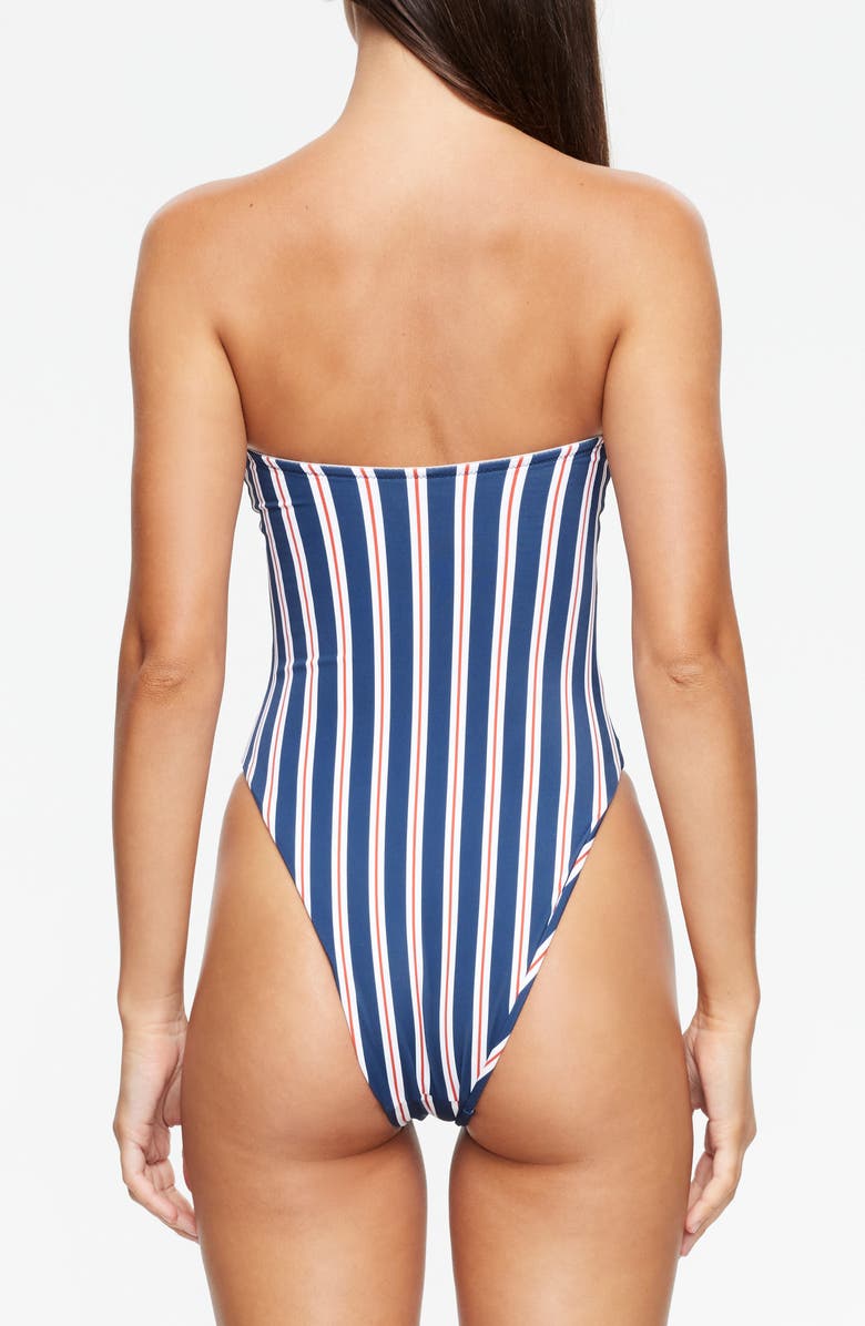 LIONESS Gigi Strapless One-Piece Swimsuit, Alternate, color, Navy Stripe