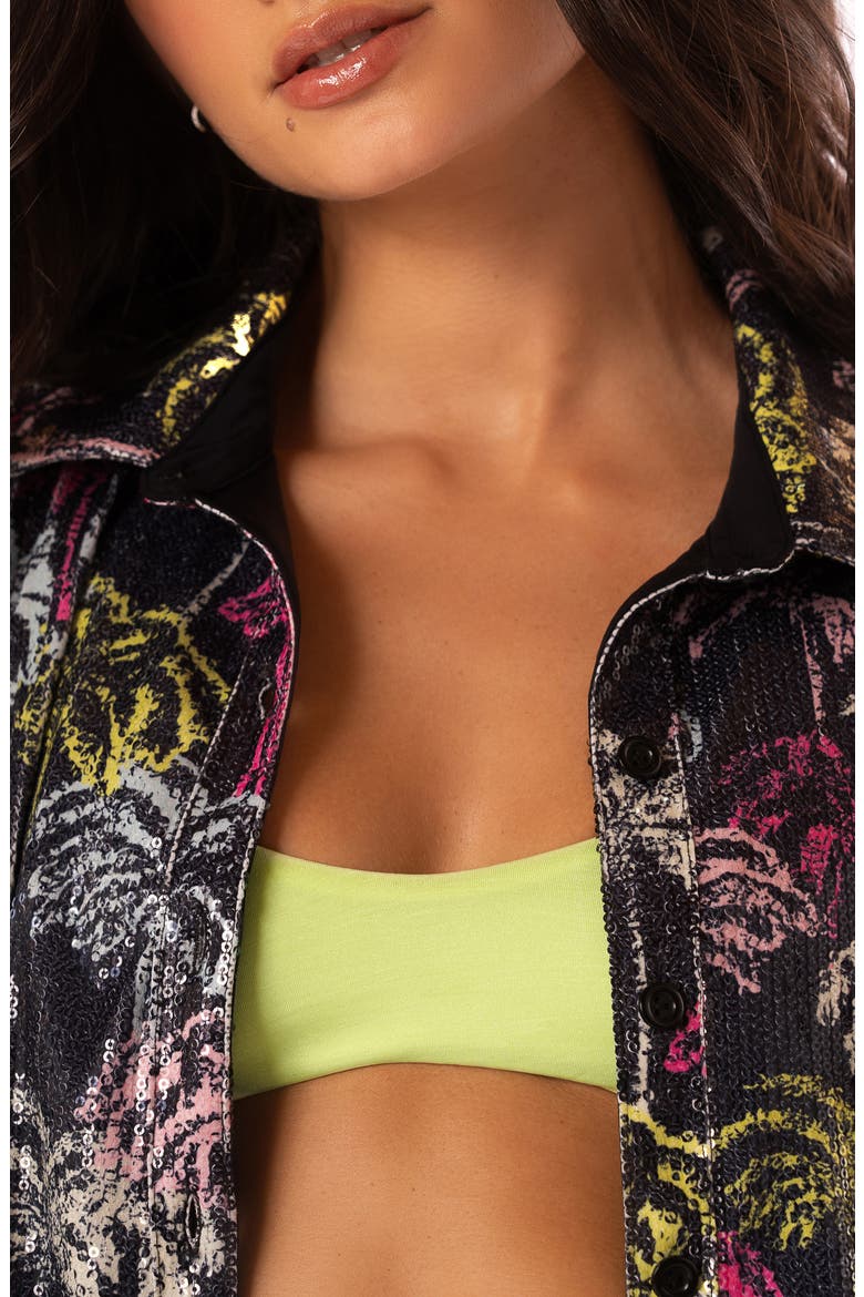 Neon Palmery Salome Sequin Reversible Relaxed Fit Cover-Up Shirt, Alternate, color, BLACK