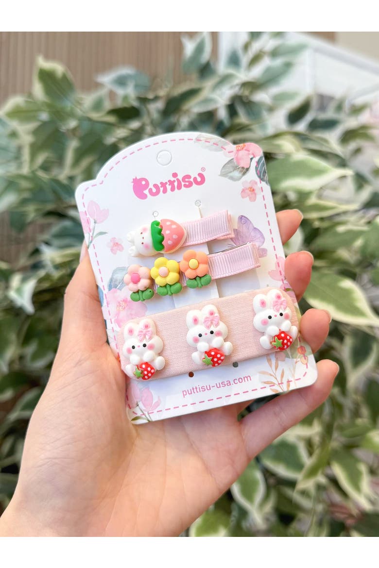 Puppy & Bunny Garden Hair Clip Set of 6, Alternate, color, Pink