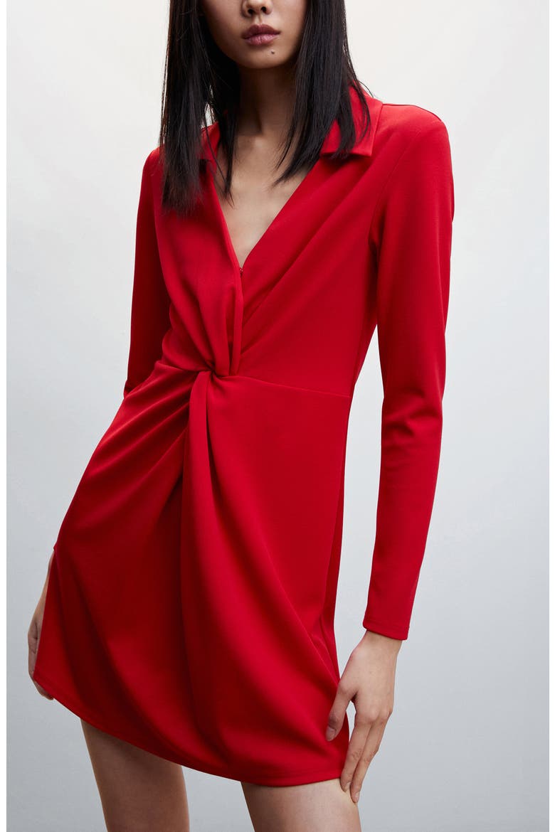 Twist Front Long Sleeve Shirtdress, Alternate, color, RED