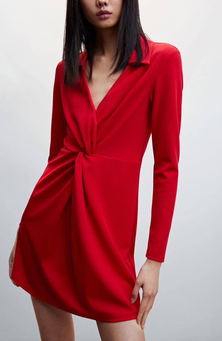 MANGO Twist Front Long Sleeve Shirtdress, Alternate, color, 