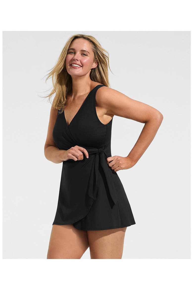 Plus Size DD-Cup Side Tie Mini Swim Dress Swimsuit, Alternate, color, Black