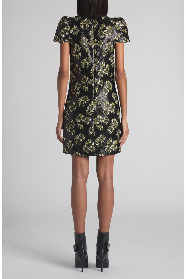 Puff Sleeve Sunflower Jacquard Shift Dress, Alternate, color, BLACK