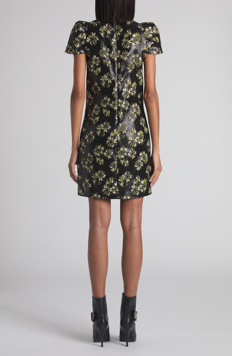 McQueen Puff Sleeve Sunflower Jacquard Shift Dress, Alternate, color, Black