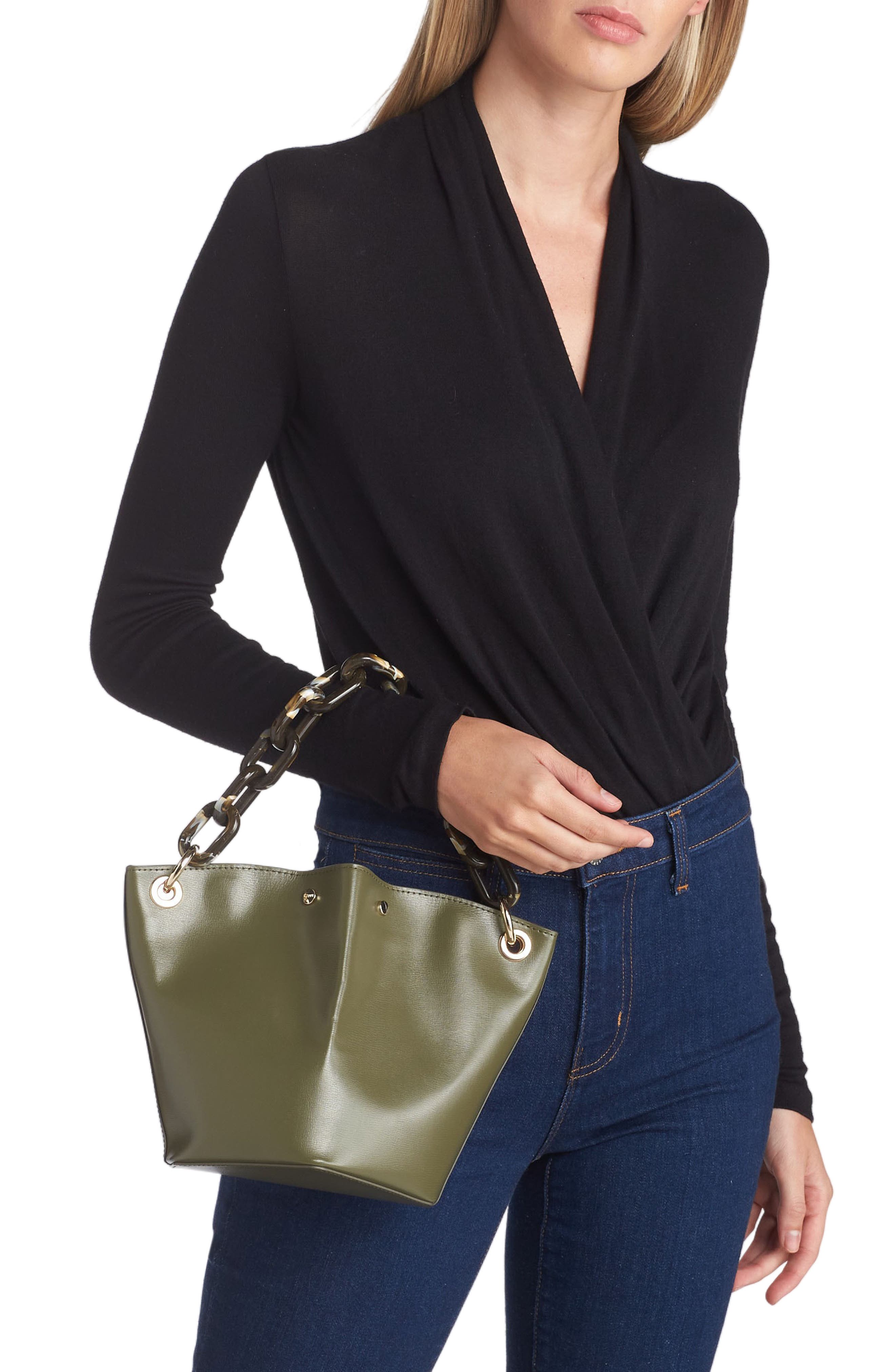 Ganni Diamond Small Recycled Leather Bucket Bag, Alternate, color, 