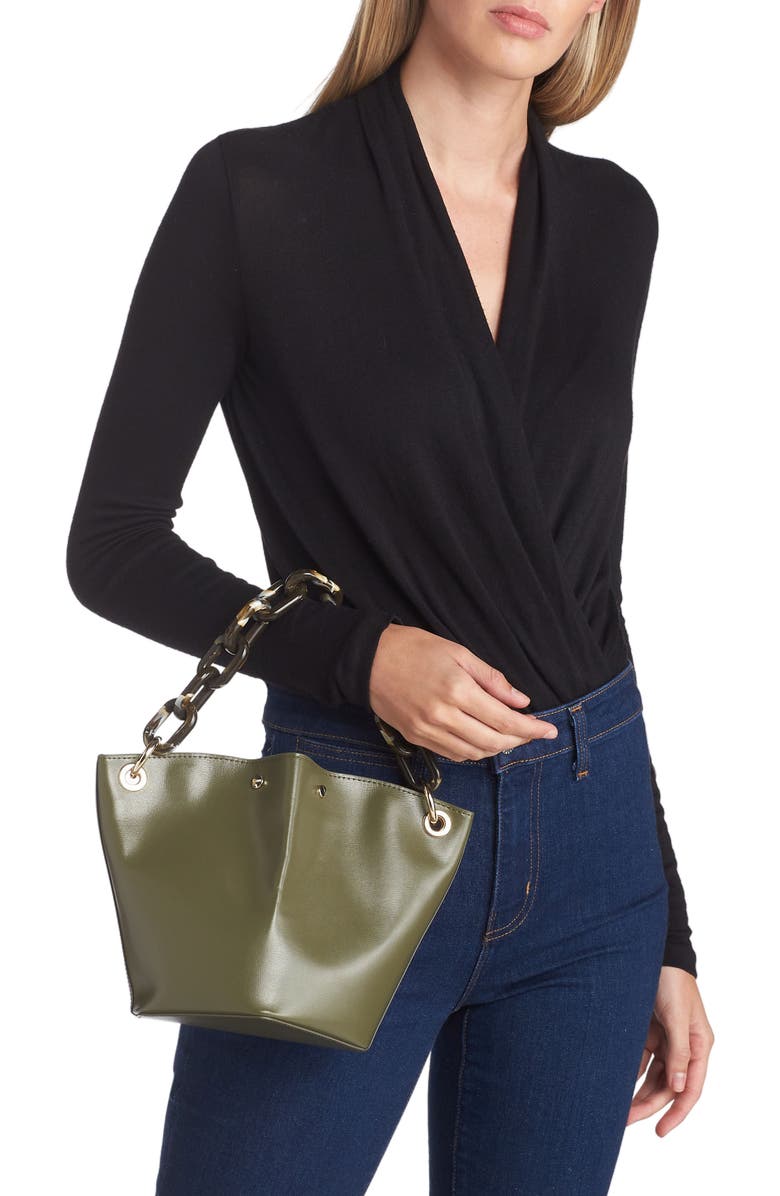 Ganni Diamond Small Recycled Leather Bucket Bag, Alternate, color,