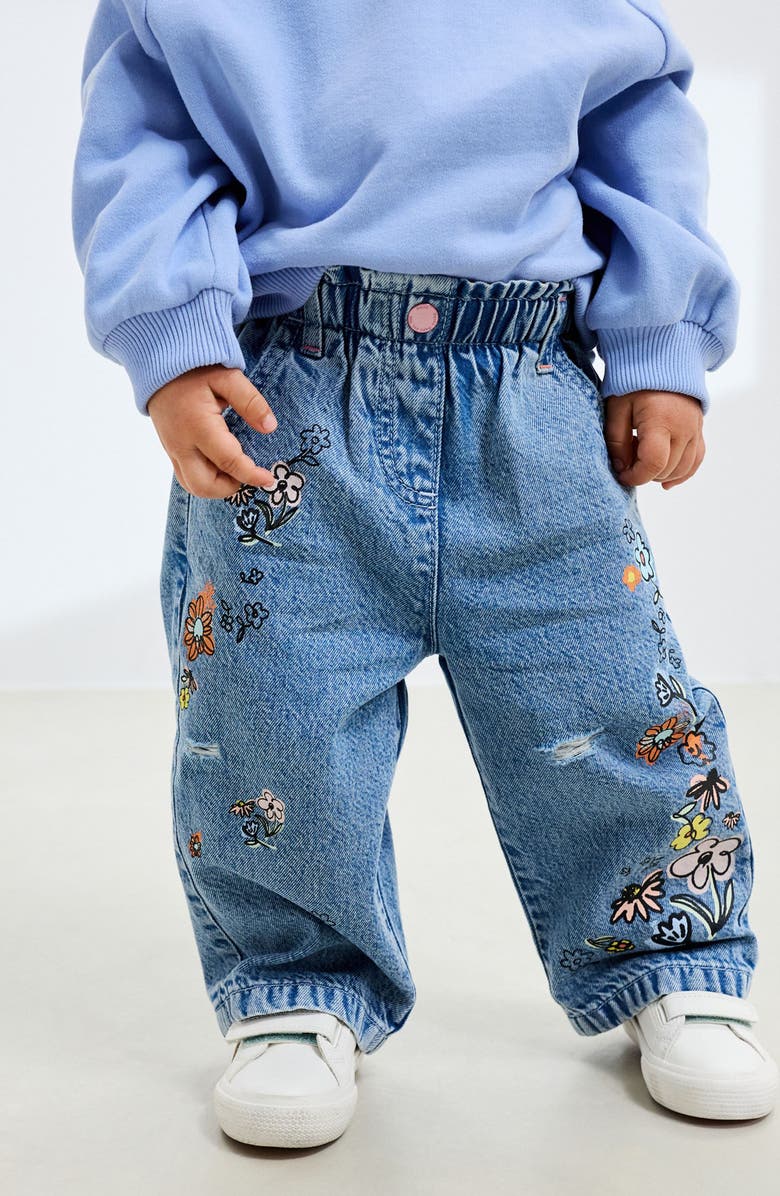 NEXT Kids' Floral Print Straight Leg Jeans, Alternate, color, Blue