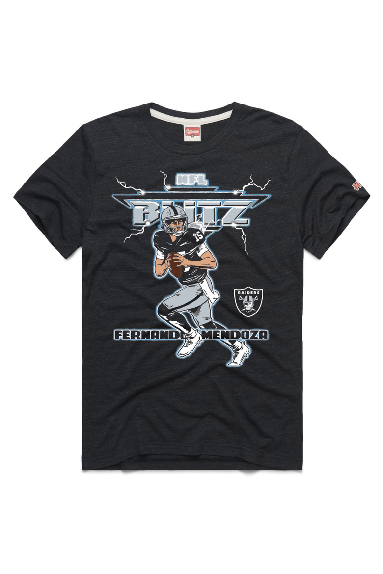 Unisex Homage Fernando Mendoza Charcoal Las Vegas Raiders NFL Blitz Player T-Shirt, Main, color, Charcoal