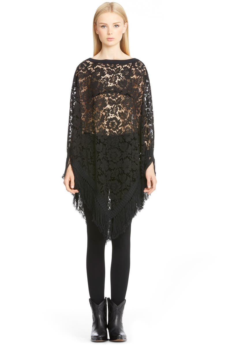 Valentino Fringed Lace Poncho, Alternate, color,