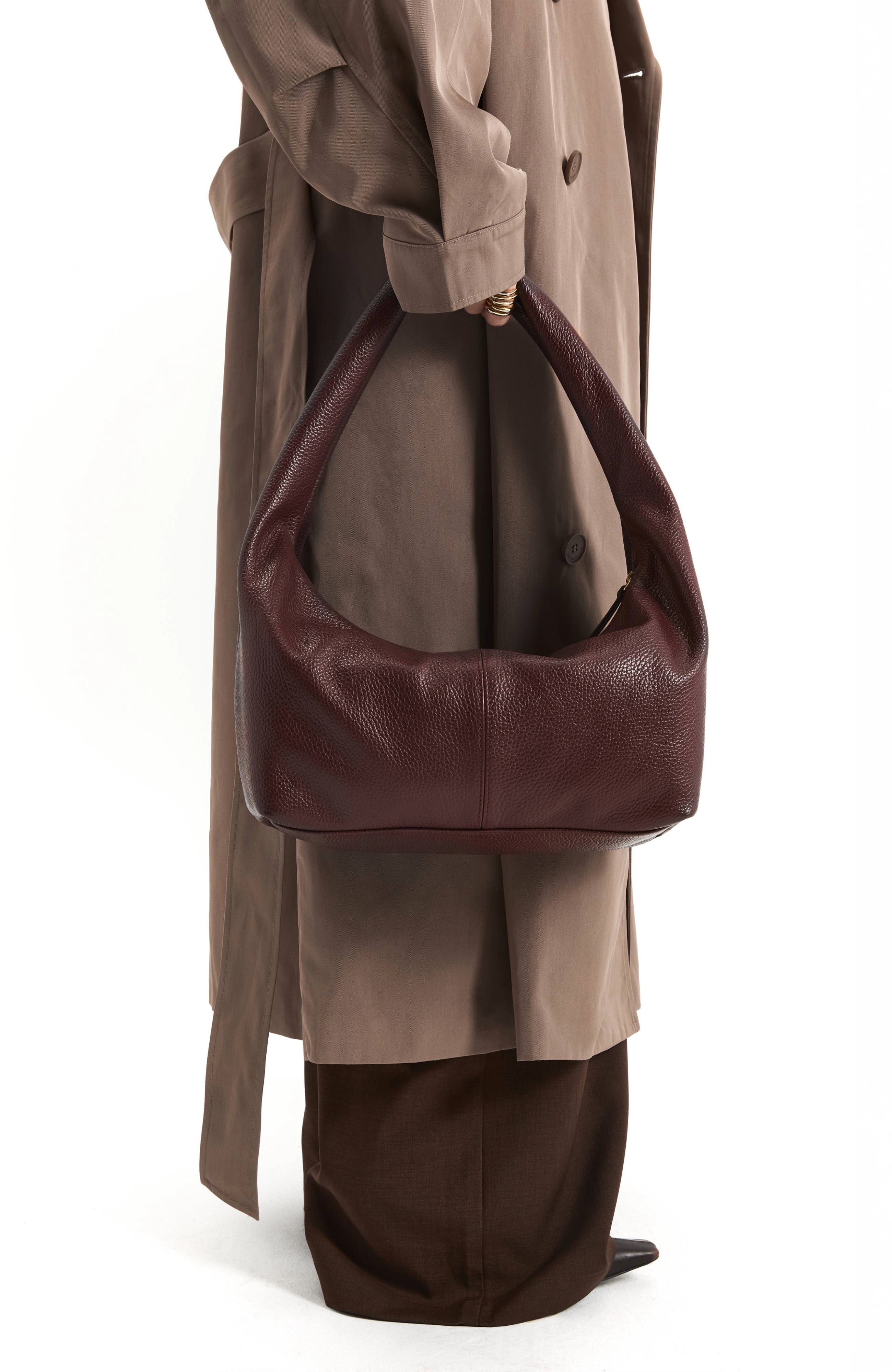 Leather Everday Shoulder Bag, Alternate, color, Burgundy