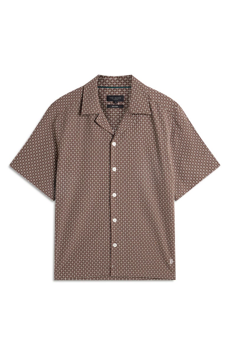 Ted Baker Merrick Geo Print Cotton Camp Shirt, Alternate, color, Brown