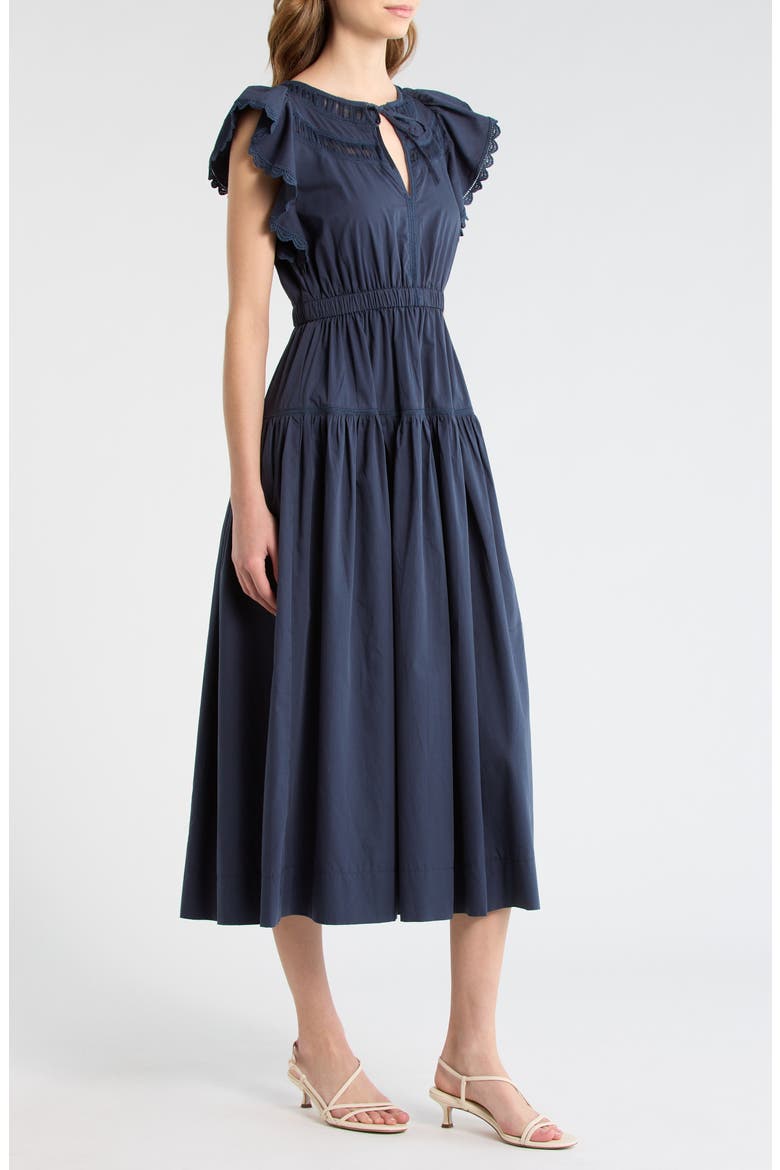 Flutter Sleeve Midi Dress, Alternate, color, NAVY