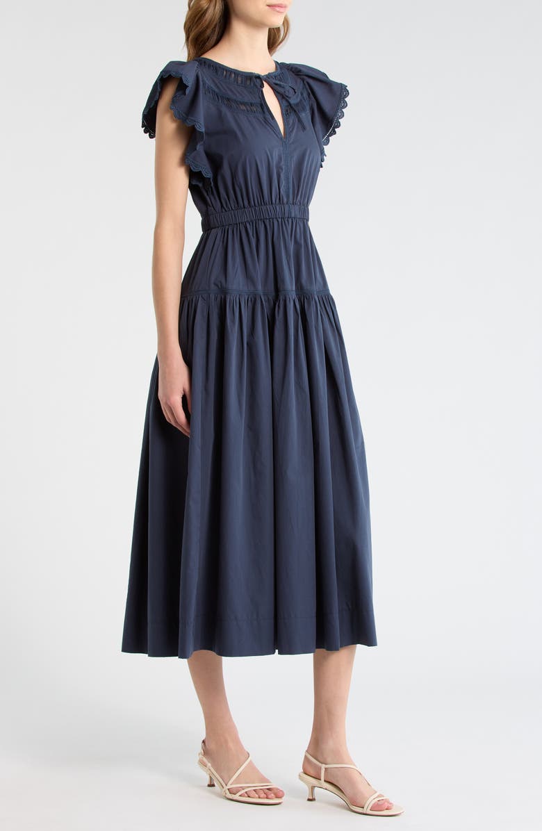 MOON RIVER Flutter Sleeve Midi Dress, Alternate, color, Navy