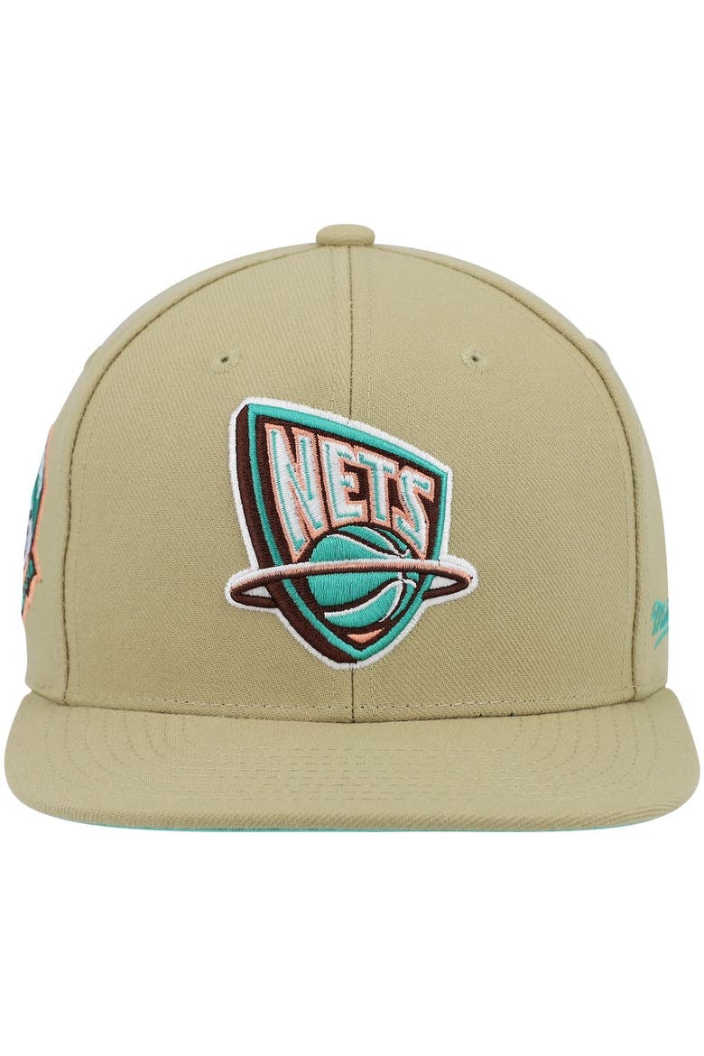 Men's Mitchell & Ness Khaki New Jersey Nets 35th Anniversary Hardwood Classics Malibu Sunrise Fitted Hat, Alternate, color, Khaki