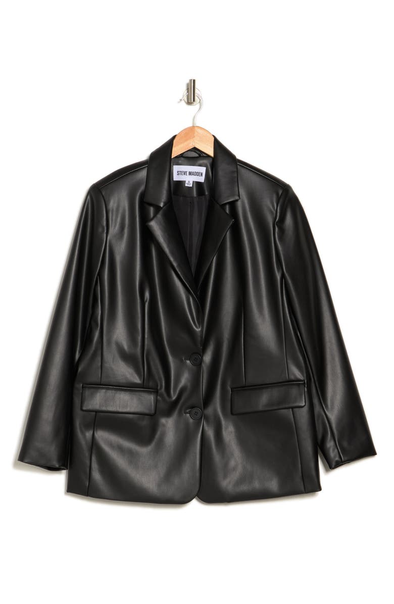 Steve Madden Faux Leather Boyfriend Blazer, Alternate, color, Black