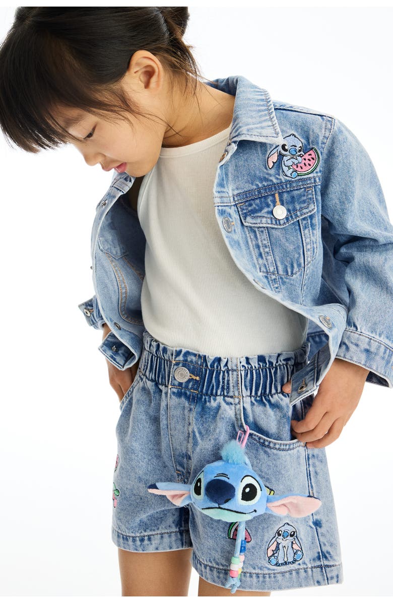 H&M Loose fit denim shorts, Alternate, color, Light Denim Blue/Lilo & Stitch